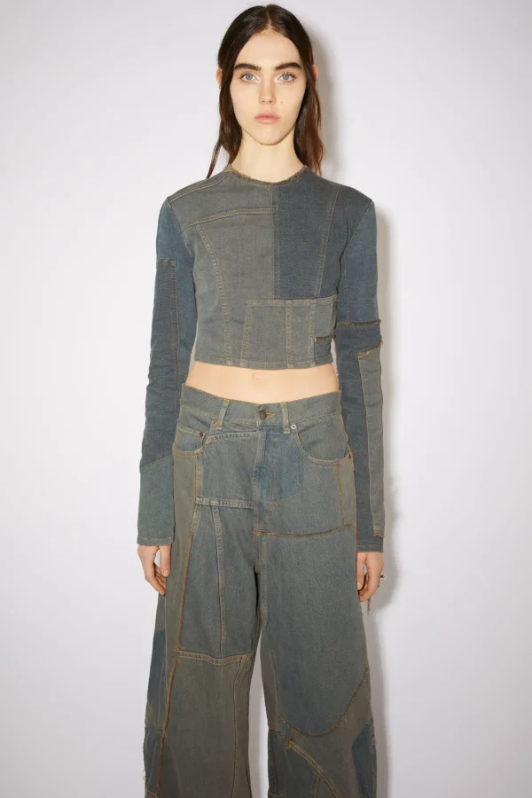 Denim Patchwork Long Sleeve Top>Acne Studios Cheap