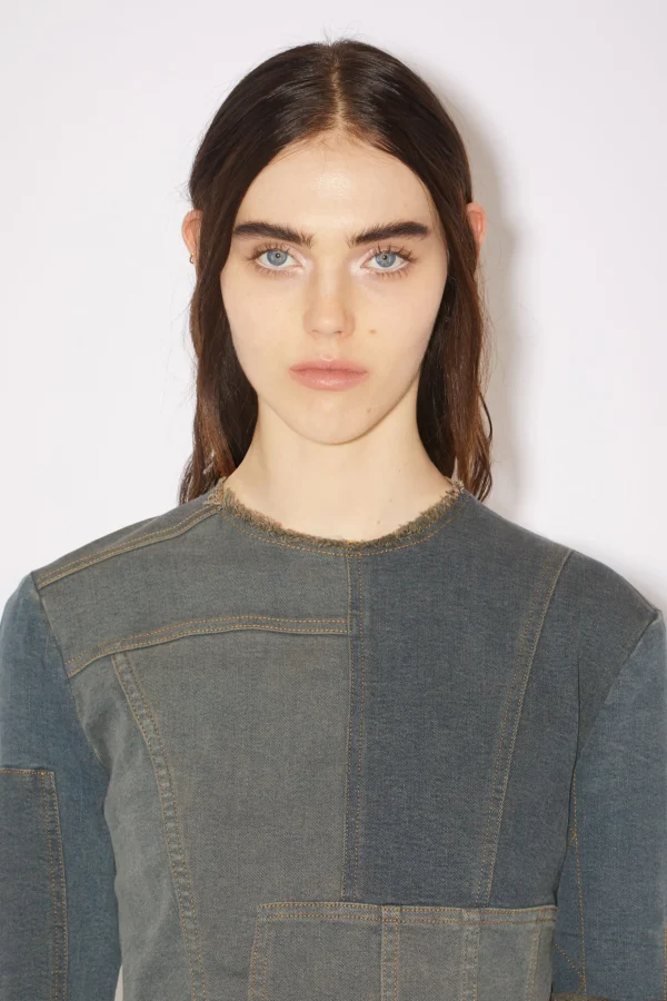 Denim Patchwork Long Sleeve Top>Acne Studios Cheap