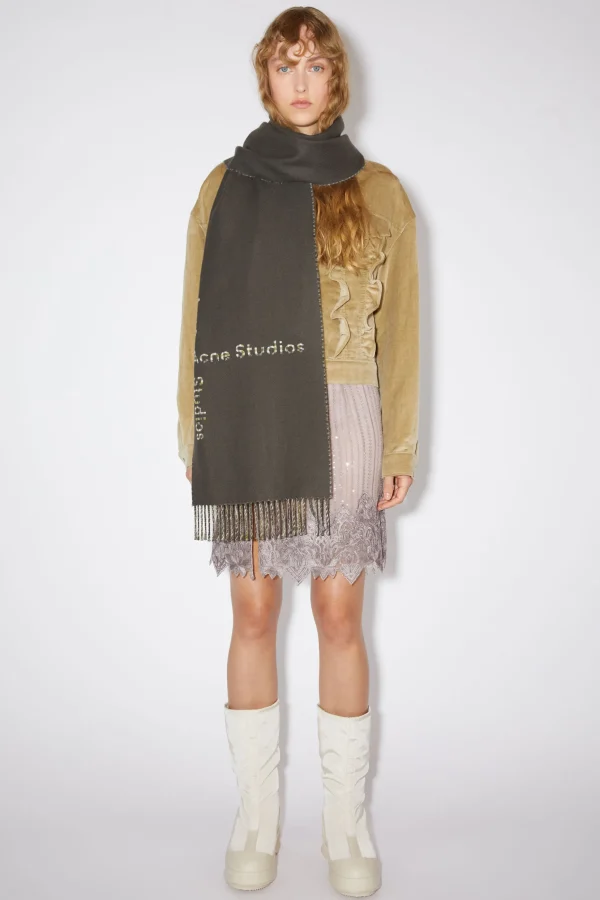 Karierter Wollschal Mit Logo>Acne Studios Discount