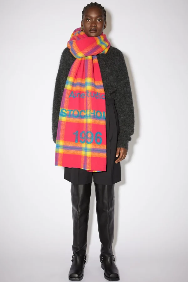 Karierter Wollschal Mit Logo-Print>Acne Studios Cheap