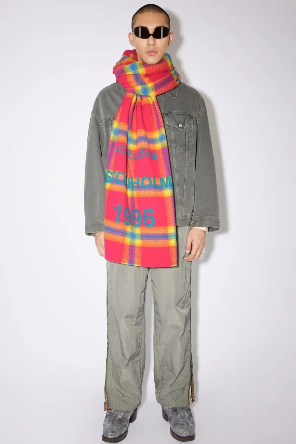 Karierter Wollschal Mit Logo-Print>Acne Studios Online