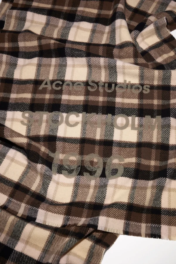 Karierter Wollschal Mit Logo-Print>Acne Studios Fashion