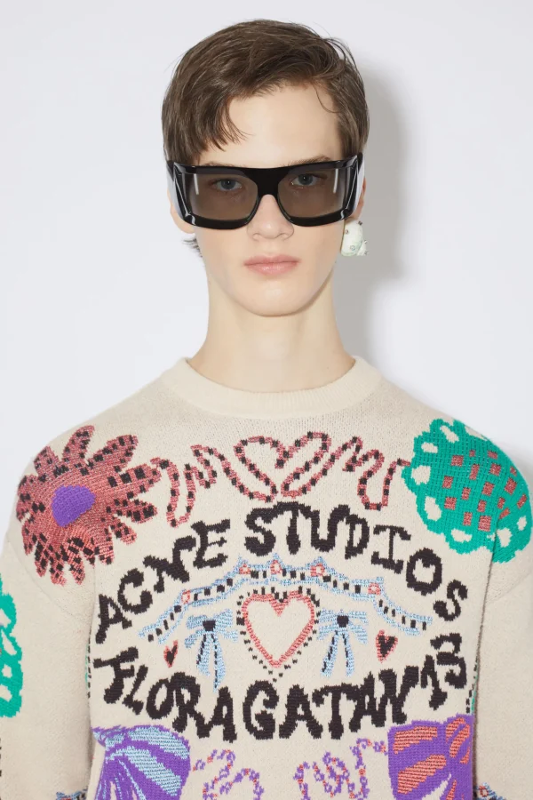 Pullover Mit Floragatan-Artwork Aus Jacquard>Acne Studios Cheap